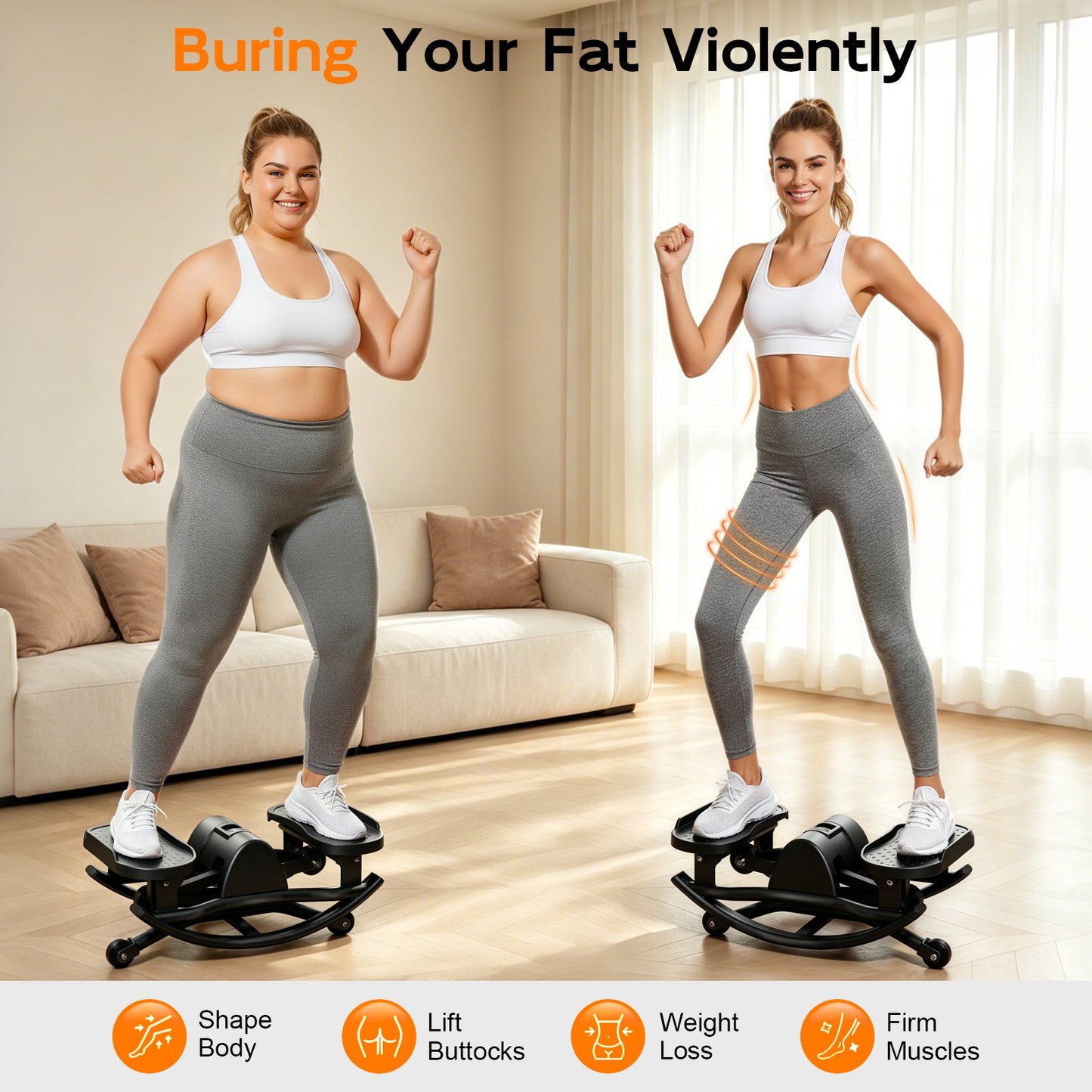 RICAN Smart Lateral Rocking Fitness Stepper, Low-Impact Portable Exercise Stepper with Digital Monitor, Resistance Bands & Floor Mat, Black