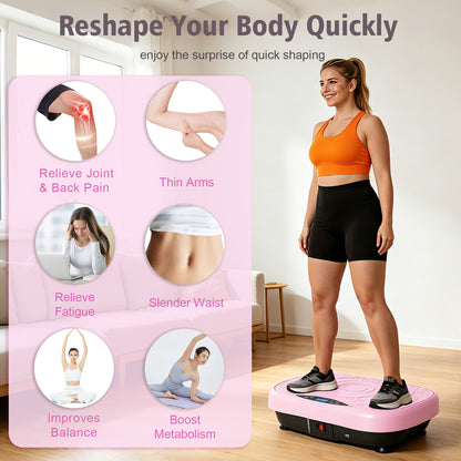 RICAN Vibration Plate Exercise Machine with Bluetooth, Resistance Bands, Loop Bands & Remote Control for Weight Loss Fat Burner, Pink