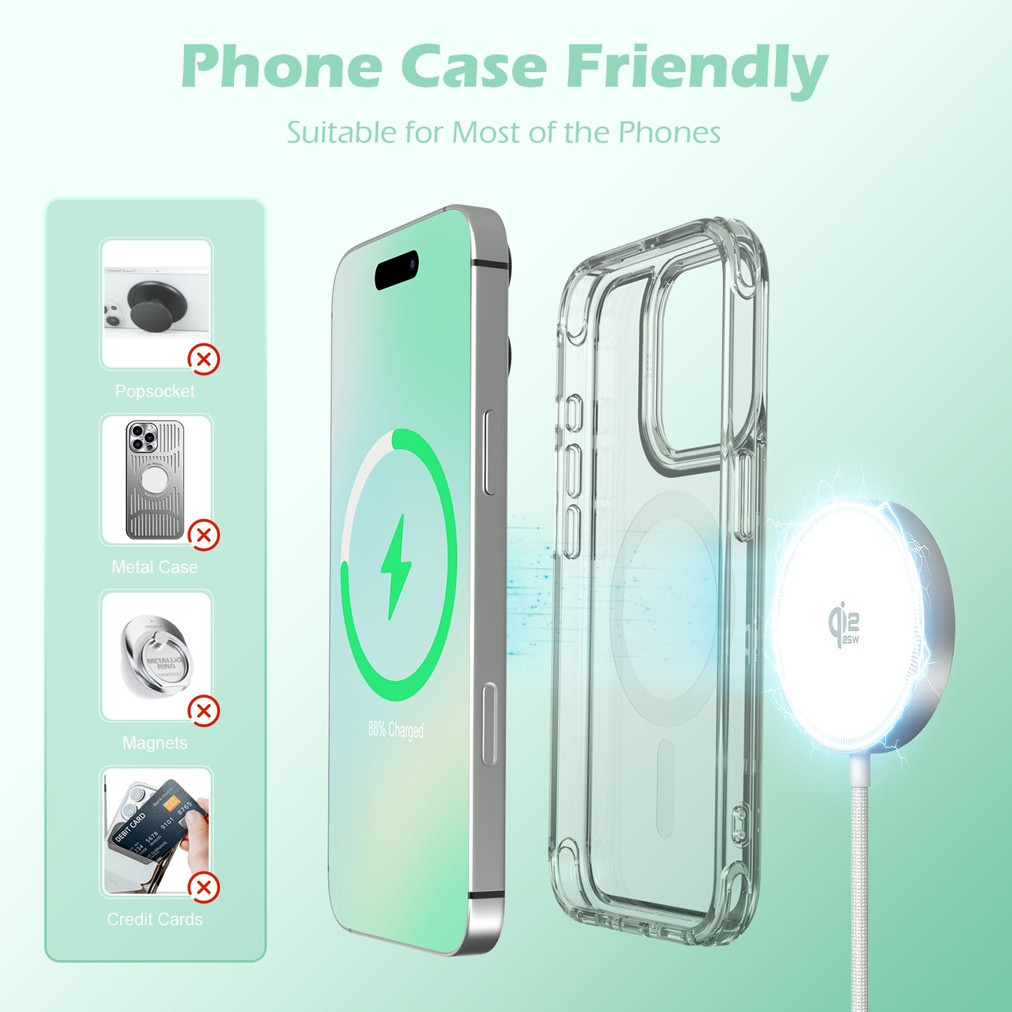 Wireless Charger for iPhone, 25W Phone Charger Compatible with iPhone 17 16 15 13 14 12 Series, Charging Pad Compatible with AirPods 4 3 2, Ideal for Travel Home Office, White(1 Pack)