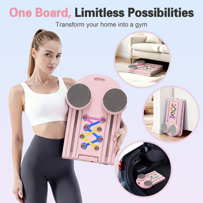 RICAN Foldable Pilates Board, Pilates Reformer Set, 15-in-1 Multifunctional Abdominal Board, Adjustable Push-Up Handles, Full Body Workout Equipment for Home, Pink