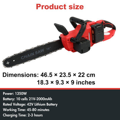 E-commerce Giant 16" Cordless Chainsaw, 42V Battery Powered Brushless Chainsaw Kit for Tree Trimming, 1350W