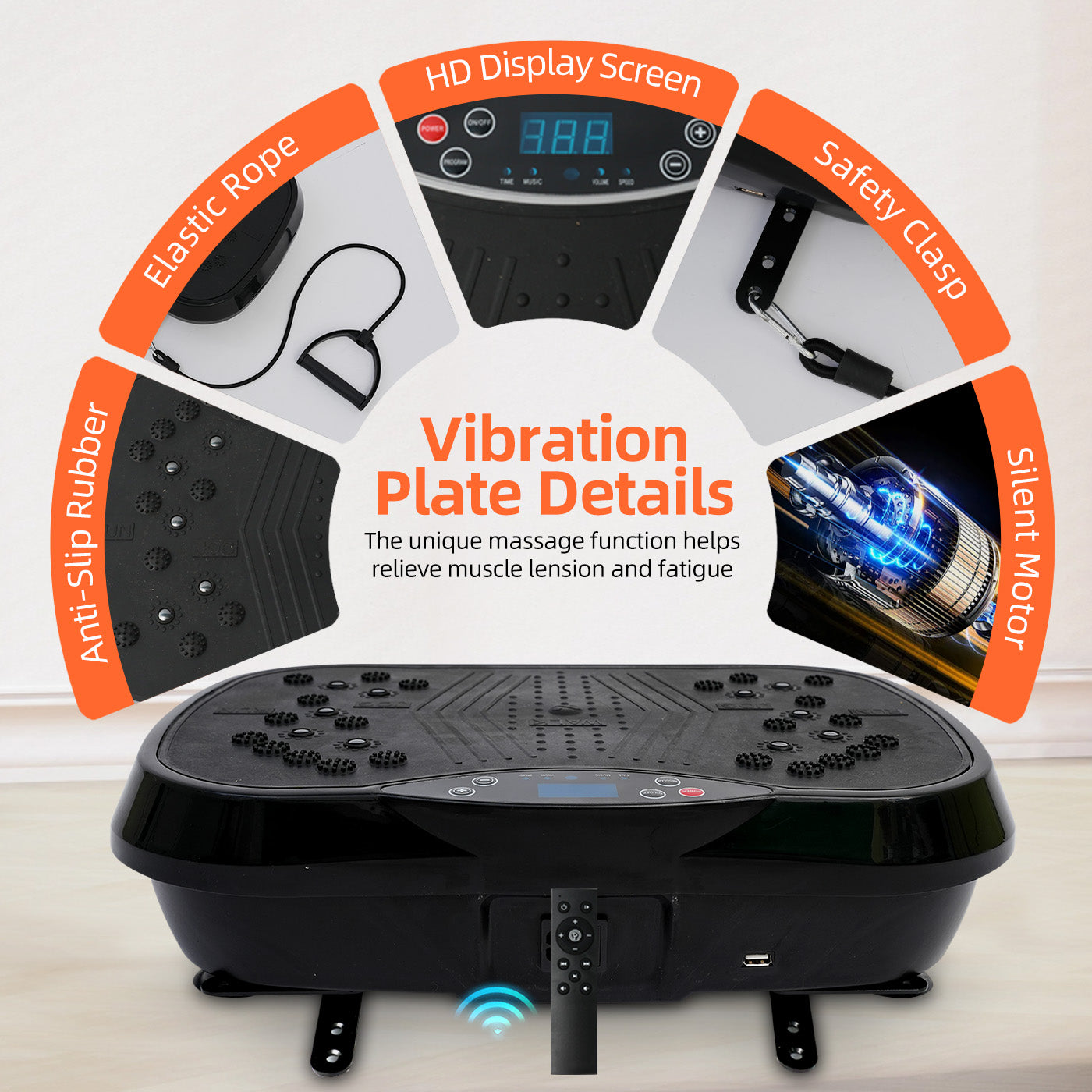 RICAN Vibration Plate Exercise Machine, Full Body Workout Platform with Loop Bands & Remote Control for Home Fitness, Weight Loss & Muscle Toning, Vibrating Stand Shake Board, Black