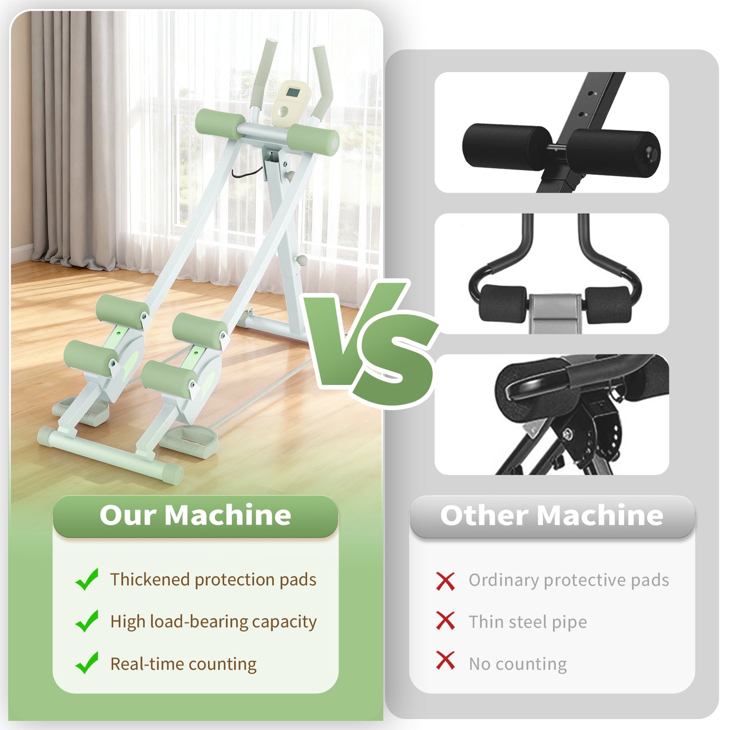 Dual-track Ab Workout Machine with 4 Adjustable Heights, Foldable Core & Abdominal Exercise Machine with 440lbs Weight Capacity, Ab Exercise Fitness Trainer