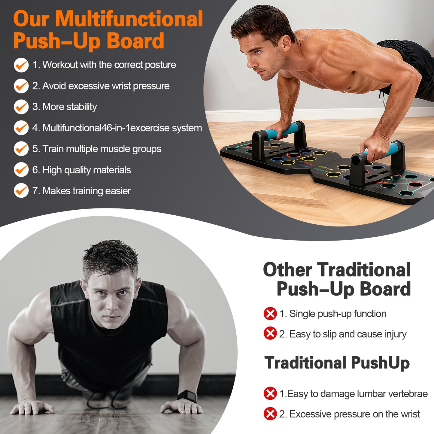 Rican Push up Board, Multifunctional Folding Push up Board, Portable Folding Push up Exercise Equipment, Suitable for Chest and Back Exercises, Fitness Strength Training Equipment