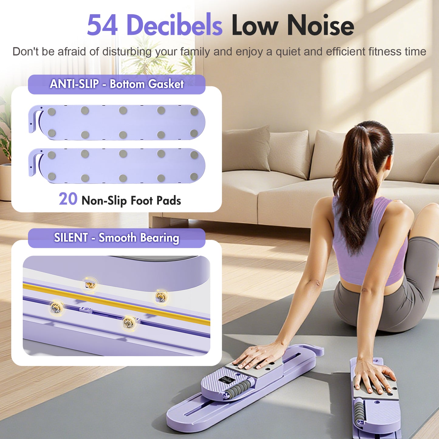 Pilates Board, Multifunctional Abdominal Board, Removable Abdominal Trainer with LED for Home, Sliding Workout Equipment with Knee Protected