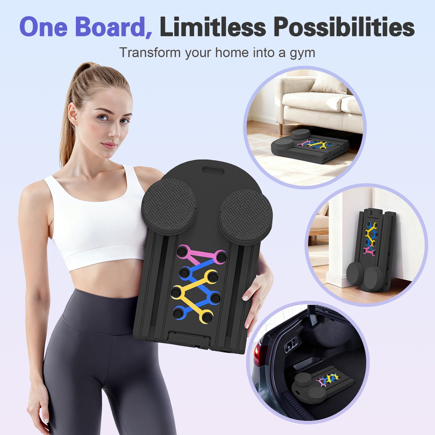 RICAN Foldable Pilates Board, Pilates Reformer Set, 15-in-1 Multifunctional Abdominal Board, Adjustable Push-Up Handles, Full Body Workout Equipment for Home, Black