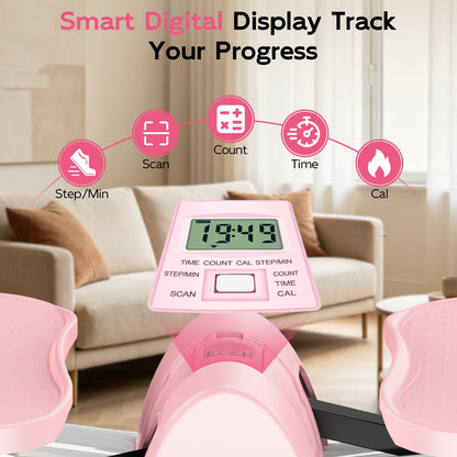 RICAN Smart Lateral Rocking Fitness Stepper, Low-Impact Portable Exercise Stepper with Digital Monitor, Resistance Bands & Floor Mat, Pink