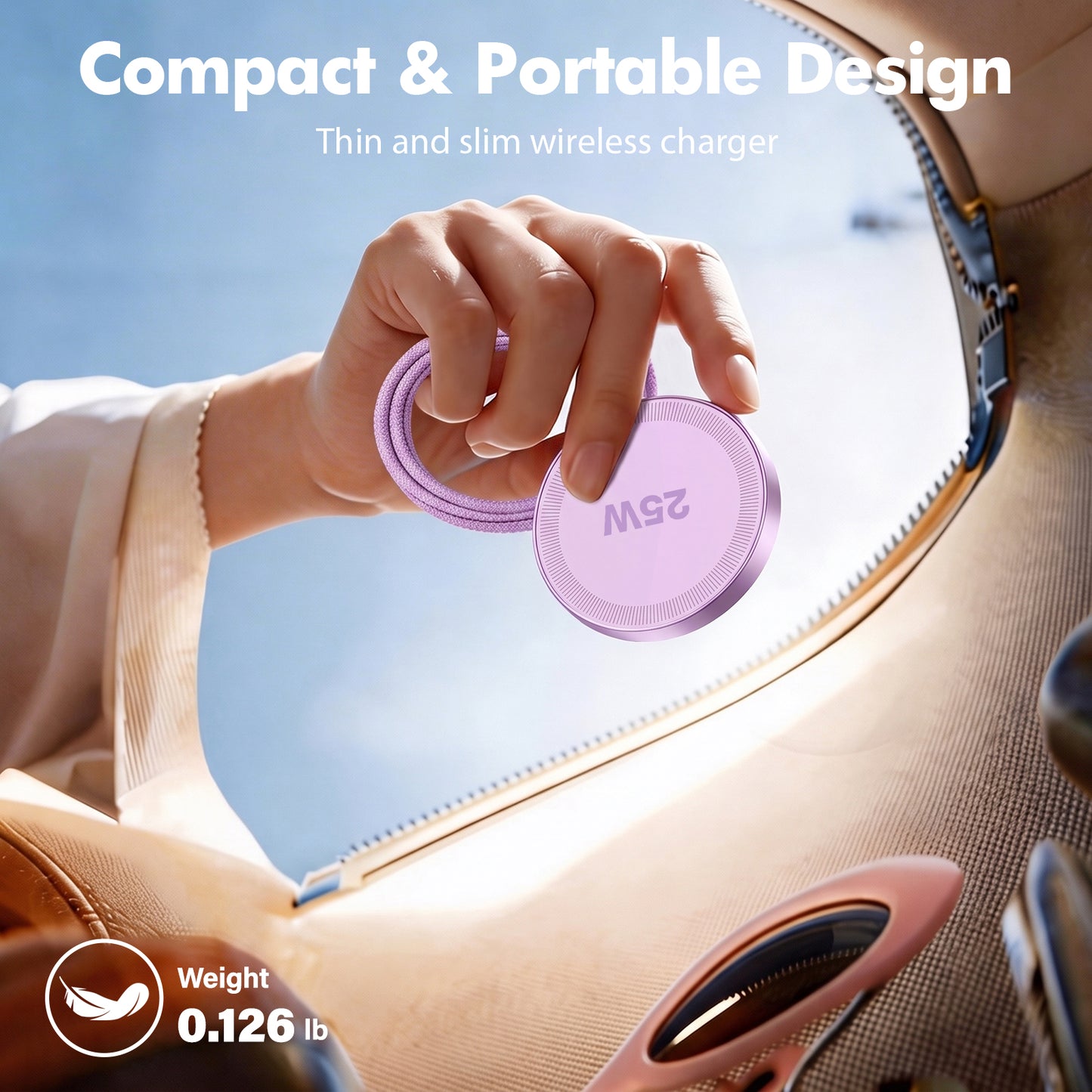 25W Magnetic Wireless Charger, Magsafe Fast Charging Pad, iPhone 17 16 15 14 13 12 Pro Max, Slim Portable Phone Charger, Light Violet