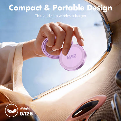 25W Magnetic Wireless Charger, Magsafe Fast Charging Pad, iPhone 17 16 15 14 13 12 Pro Max, Slim Portable Phone Charger, Light Violet