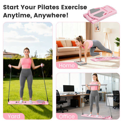 RICAN 7 in 1 Foldable Pilates board, Pilates Reformer Set with 330LBS, Portable Home Pilates for Women Workout, Fitness, Exercise, Abs, Pink