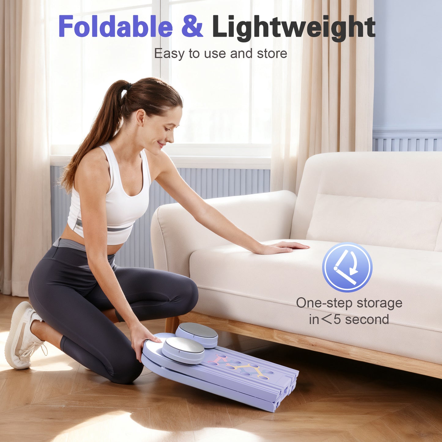 RICAN Foldable Pilates Board, Pilates Reformer Set, 15-in-1 Multifunctional Abdominal Board, Adjustable Push-Up Handles, Full Body Workout Equipment for Home, Purple