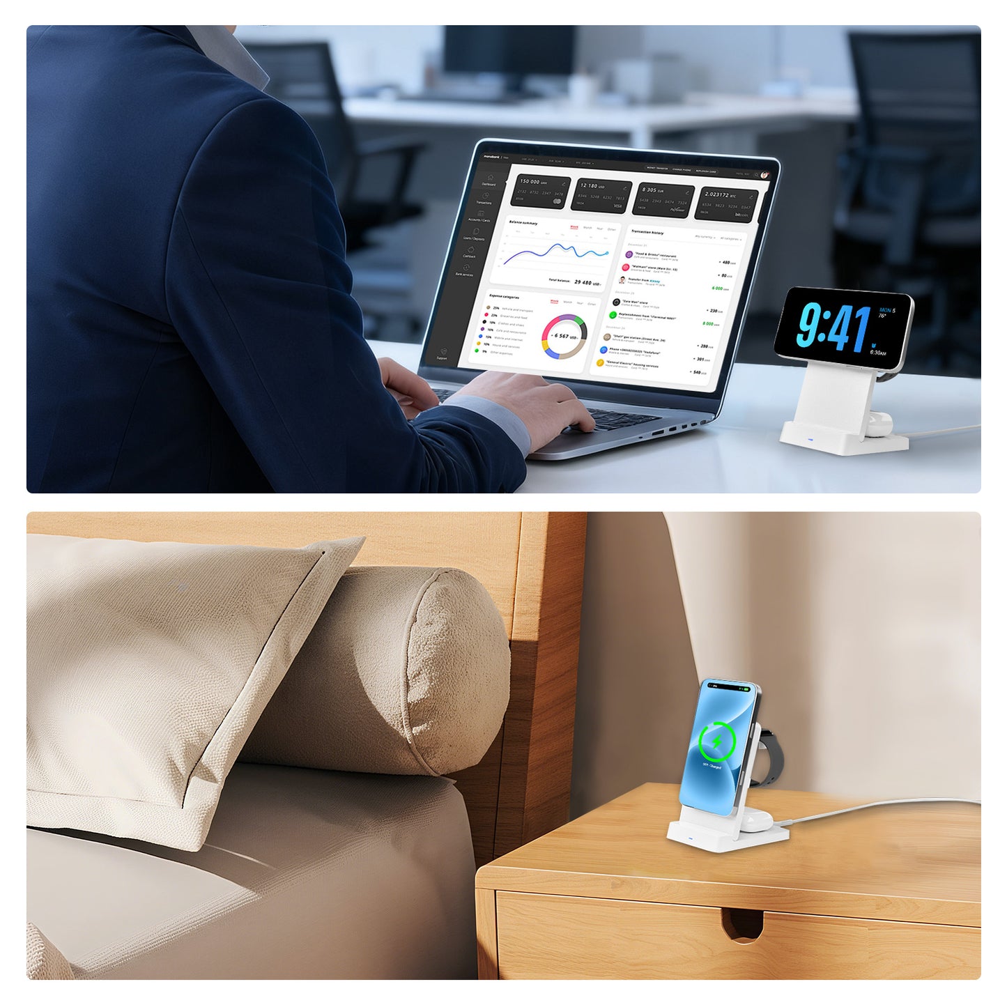 Wireless Charger, 3 in 1 Charging Station for iPhone 17 16 15 14 13 12, for iWatch, for AirPods 4 3 2, 15W Magnetic Charging Pad with Foldable Design, White