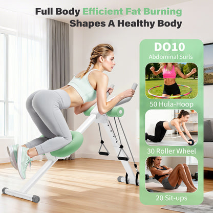 Rican Ab Machine, Foldable Abdominal Exercise Machine, Ab Workout Equipment with LCD Monitor, Abdominal Exercise Workout with Resistance Bands, Green
