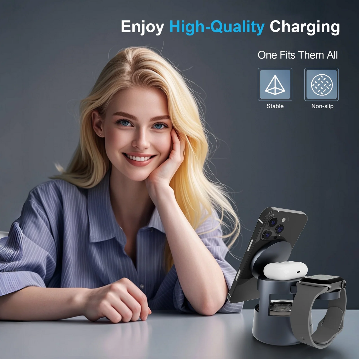 Magnetic Wireless Charger, 4 in 1 Fast Charging Station Compatible with iPhone 16 15 14 13 12 11 8 X XR SE, 3 Light Adjustable Desk Charging Station for Watch, AirPod