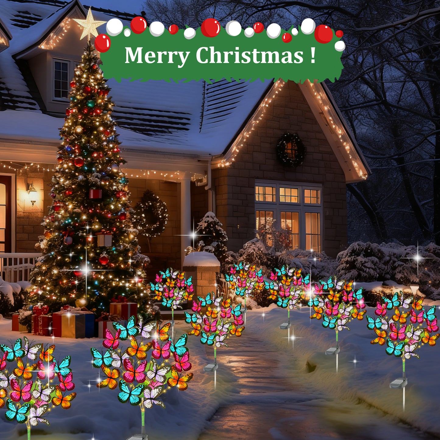 TopZoo Solar Garden Stake Lights, 8 PCS Decorative Solar Lights Outdoor with 43 LED 17 Butterfly Flower Garden Decor Waterproof, Outdoor Decor for Yard Patio Lawn Christmas