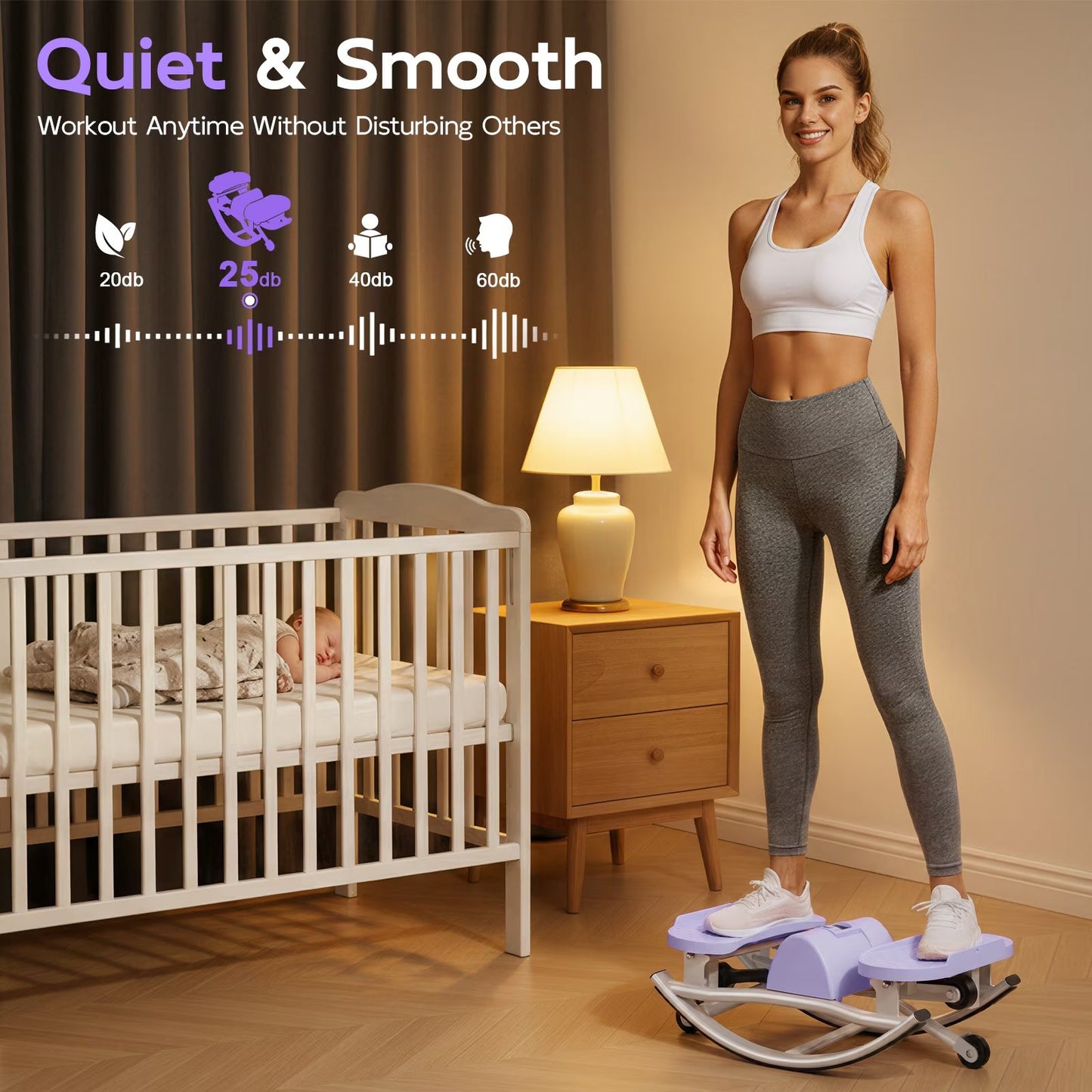 RICAN Smart Lateral Rocking Fitness Stepper, Low-Impact Portable Exercise Stepper ,Rock Stepper Machine with Digital Monitor, Resistance Bands & Floor Mat, Purple