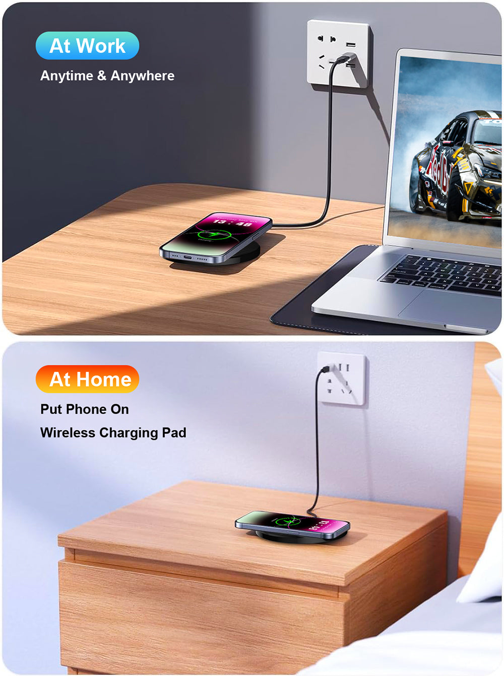 Wireless Charger for iPhone, Charging Pad for Compatible with iPhone 17 16 15 14 13 12 11 Pro Max/Mini/Plus/XR/X/8, Portable Charger for AirPods 4 3 2 Pro, Black