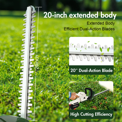 21V Cordless Hedge Trimmer with 20" Dual-Action Blade, Handle Electric Hedge Trimmer with 3.0Ah Battery and Fast Charger for Garden, Shrub, Grass and Lawn, Up to 20000 RPM, Green