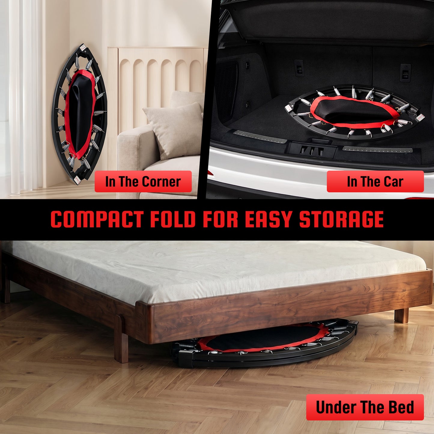 40" Foldable Mini Trampoline with Handle, 716 lbs High Capacity Fitness Rebounder for Home Gym, Quiet Bungee System Indoor Outdoor Jumping Exercise for Adults Kids
