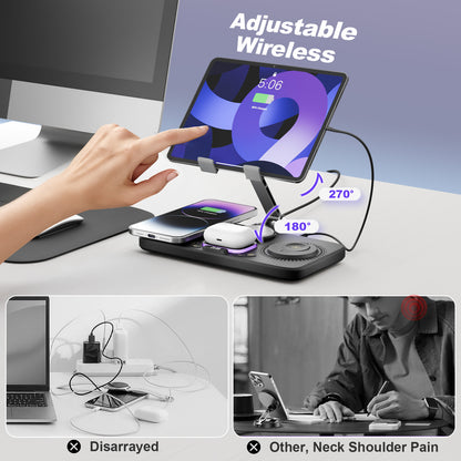 7 in 1 Wireless Charger for iPhone Airpods iWatch, Foldable Magnetic Charging Station For Apple Multiple Devices, Travel Charging Pad Dock Compatible with Apple 12 and above series