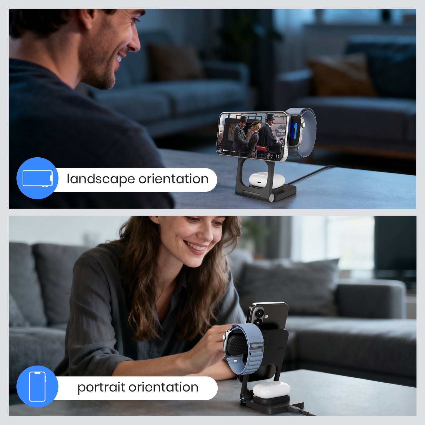 Charging Station, Magnetic Wireless Charger for iPhone 17 16 15 14 13 12, for iWatch, for AirPods 4 3 2, 3 in 1 Charging Pad with Foldable Design, Black