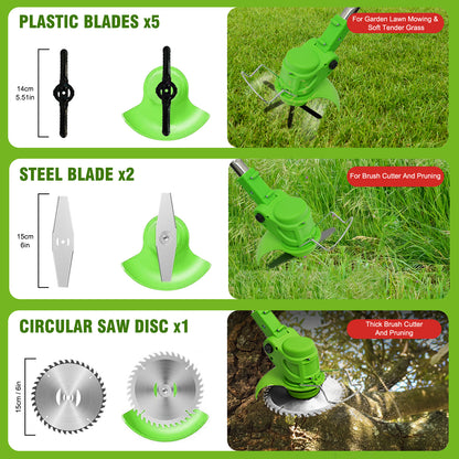 24V 650W Lawn Mover Electric Grass Trimmer Cordless W/2 Batteries, Battery Weed Eater, Electric Weed Wacker, Lawn Mower Cordless Pruning Cutter Weed Wacker Garden Trimming Tool