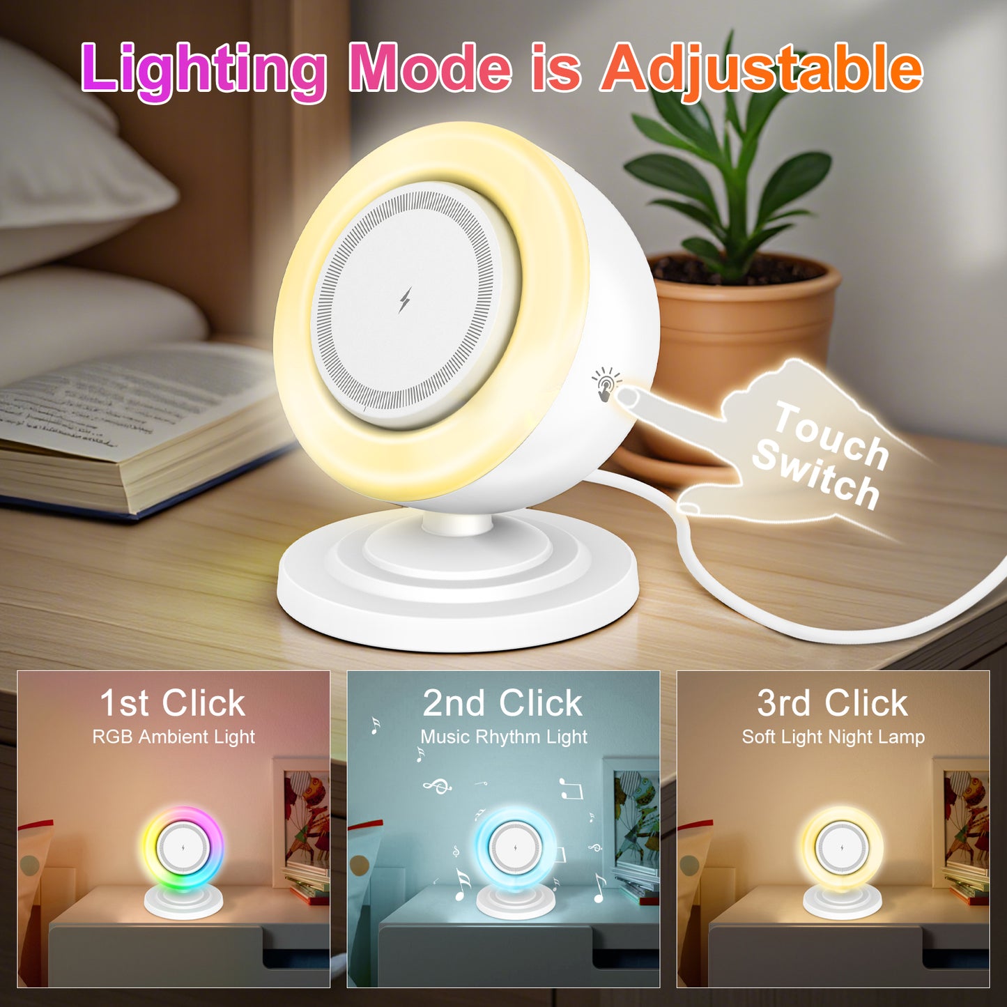 Wireless Charger for iPhone Samsung Huawei,Magnetic Charging Station with Bluetooth speaker and RGB light, Travel Charging Station Compatible with Apple 12 and above series, White
