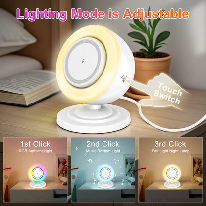 Wireless Charger for iPhone Samsung Huawei,Magnetic Charging Station with Bluetooth speaker and RGB light, Travel Charging Station Compatible with Apple 12 and above series, White