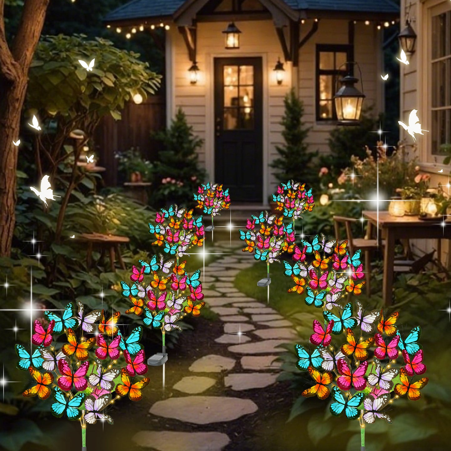 TopZoo Solar Garden Stake Lights, 8 PCS Decorative Solar Lights Outdoor with 43 LED 17 Butterfly Flower Garden Decor Waterproof, Outdoor Decor for Yard Patio Lawn Christmas