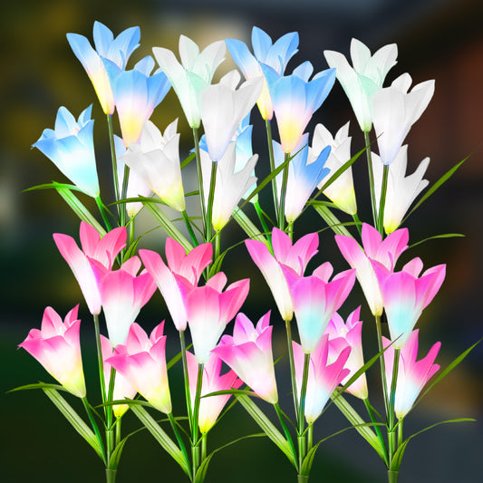 TOPZOO Solar Garden Lights Outdoor Decorative, Lily Flowers Stake Lights, Multi-Color Changing Outside Solar Lights Solar Powered for Garden Patio Landscape Yard Outdoor Decor, 8 Packs