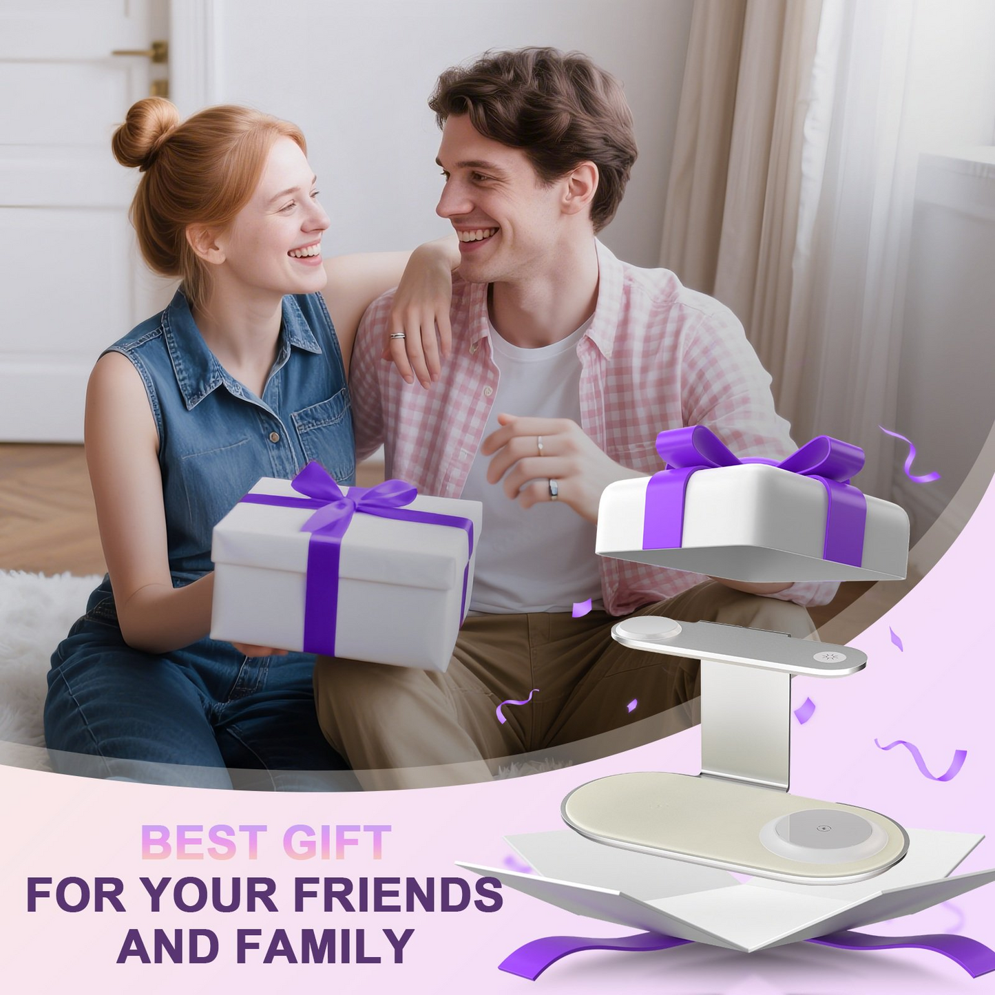 4 in 1 Charging Station, MagSafe Wireless Charger with Three Level soft Night Light, 15W Wireles Charging for iPhone