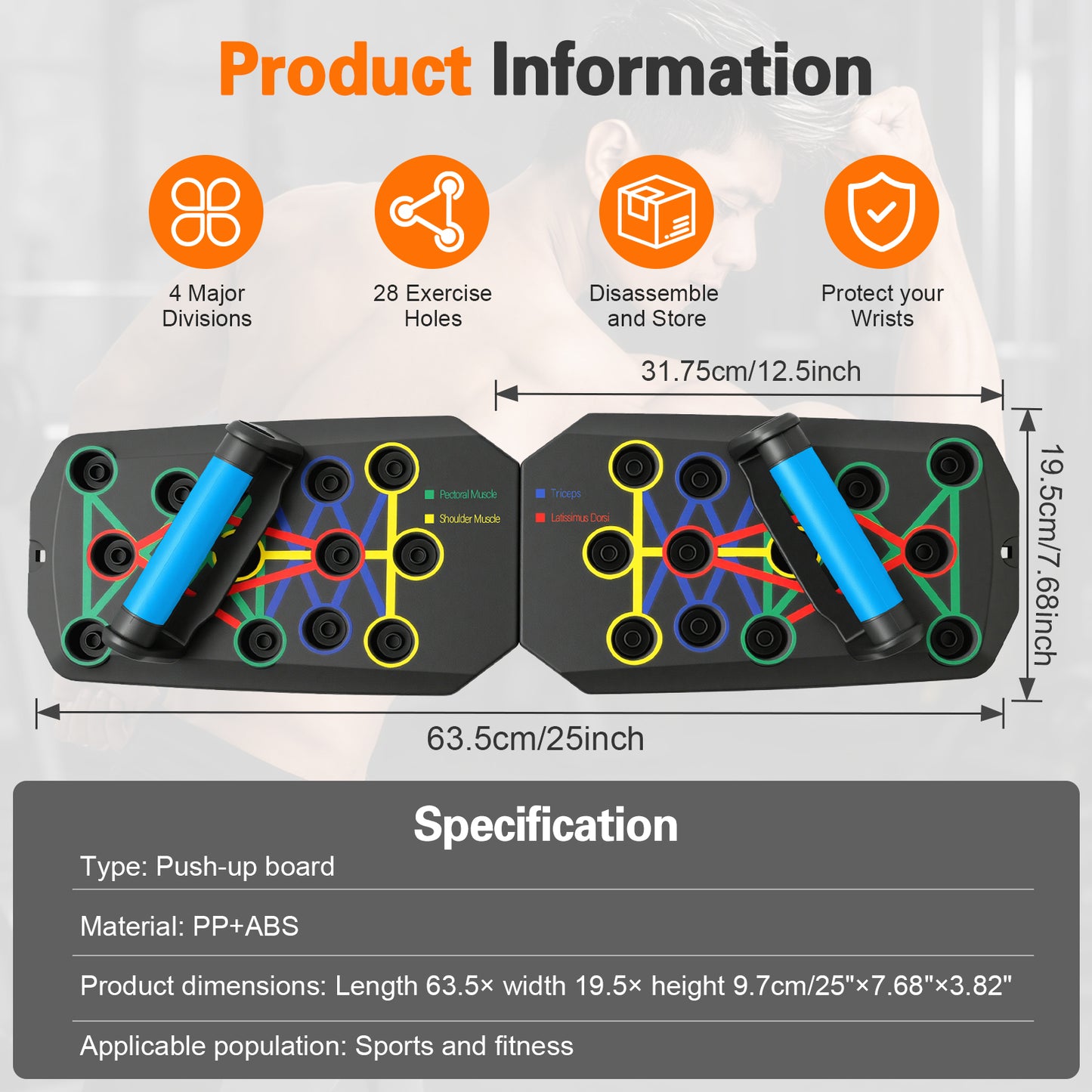 Rican Push up Board, Multifunctional Folding Push up Board, Portable Folding Push up Exercise Equipment, Suitable for Chest and Back Exercises, Fitness Strength Training Equipment