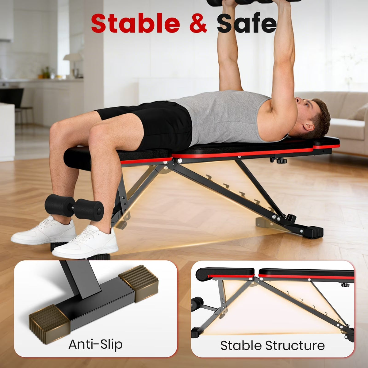 Adjustable Weight Bench, 3 in 1 Workout Bench, Foldable Workout Bench for Adult, Strength Training Bench for Full Body Workout with 800lbs Weight Capacity