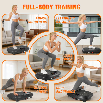 Vibration Plate Exercise Machine, 450 lbs Weight Capacity Vibrate Board with Remote & Resistance Bands for Effective Weight Loss, Muscle Toning, and Body Contouring