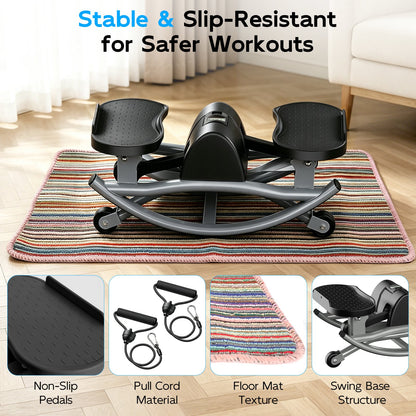RICAN Smart Lateral Rocking Fitness Stepper, Low-Impact Portable Exercise Stepper with Digital Monitor, Resistance Bands & Floor Mat, Sliver