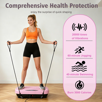 RICAN Vibration Plate Exercise Machine with Bluetooth, Resistance Bands, Loop Bands & Remote Control for Weight Loss Fat Burner, Pink