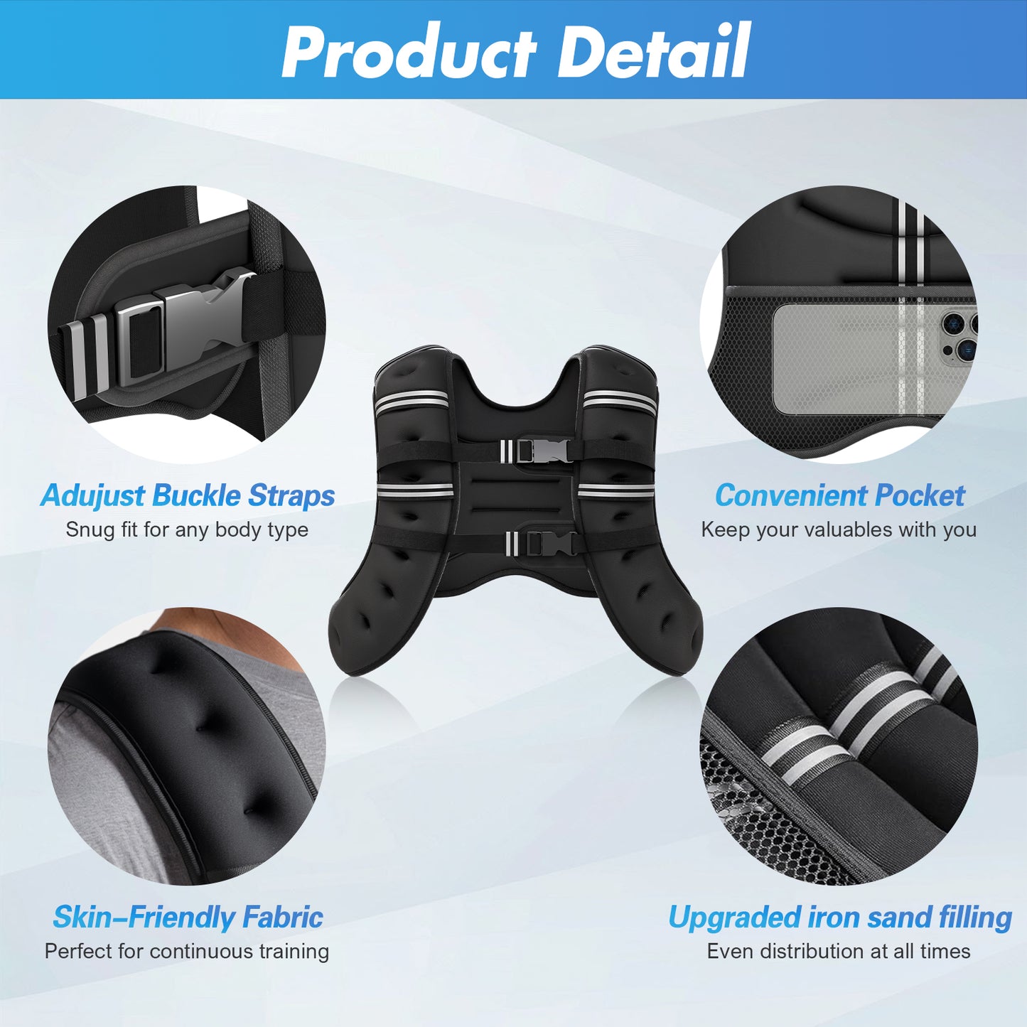 BAOKALER Weighted Vest Professional 22lb with Reflective Strips, Ideal for Men & Women, Suitable for Strength Training, Running, Muscle Building & Weight Loss