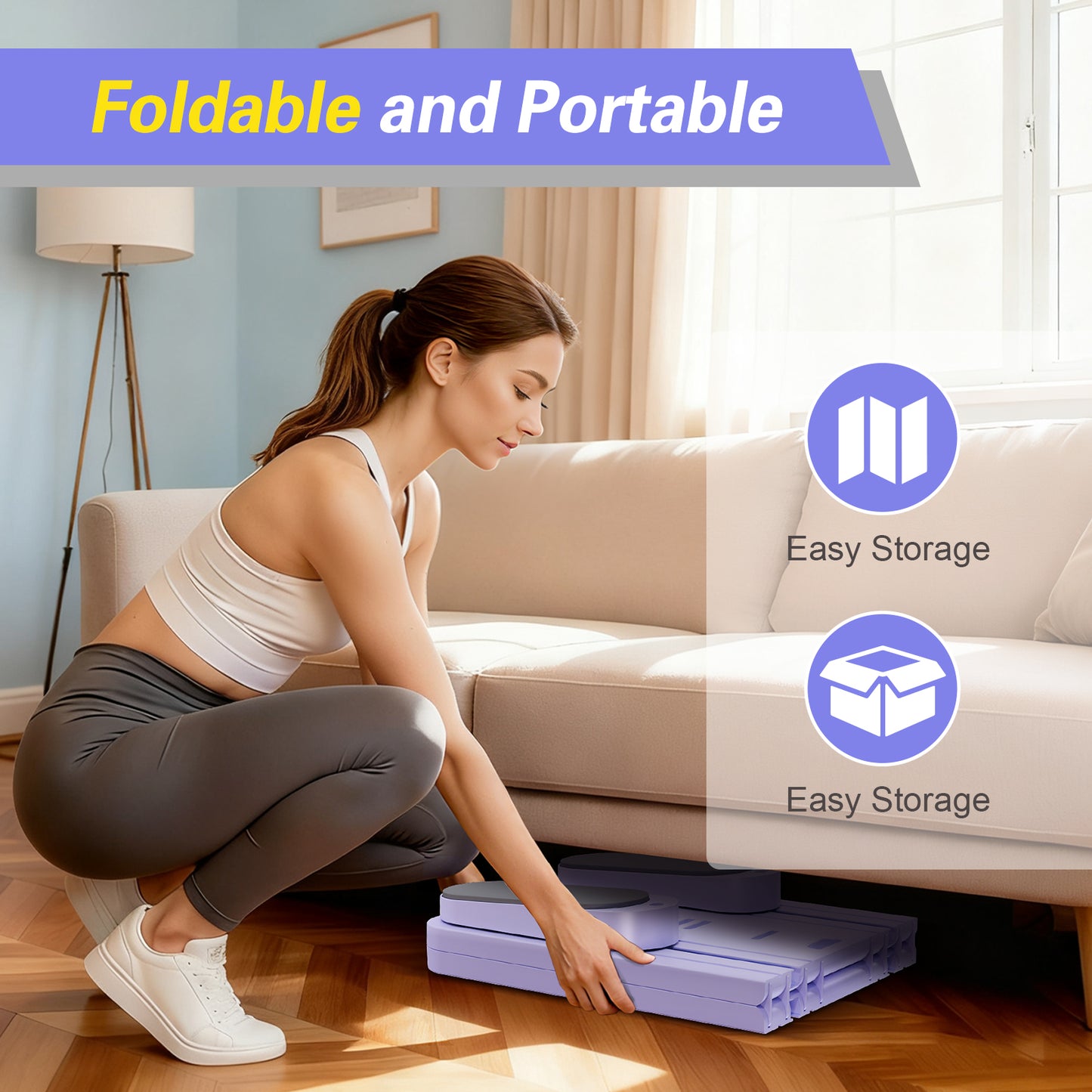 Rican Pilates Board, Portable Ab Board, Multifunctional Abdominal Board, Foldable Pilates Reformer Set, Sliding Equipment for Home with Timer, Purple