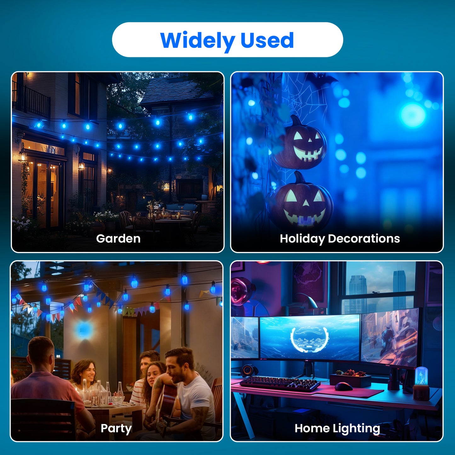 TopZoo Blue LED Light Bulbs 4PCS, Flickering Flame Light Bulbs Upgraded 4 Modes, E26 Base Light Bulbs with Upside Down Effect for Garden Decor, Halloween, Party, Patio, Indoor, Outdoor Decor