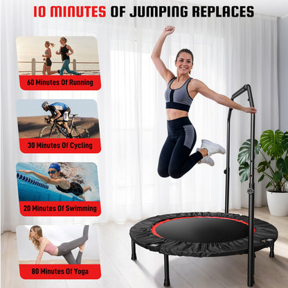 40" Foldable Mini Trampoline with Handle, 716 lbs High Capacity Fitness Rebounder for Home Gym, Quiet Bungee System Indoor Outdoor Jumping Exercise for Adults Kids