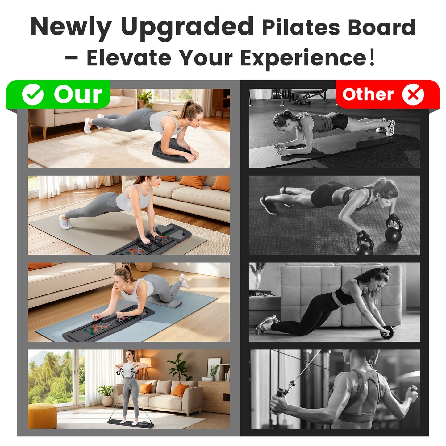 RICAN 7 in 1 Foldable Pilates board, Pilates Reformer Set with 330LBS, Portable Home Pilates for Women Workout, Fitness, Exercise, Abs, Black