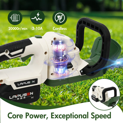 21V Cordless Hedge Trimmer with 20" Dual-Action Blade, Handle Electric Hedge Trimmer with 3.0Ah Battery and Fast Charger for Garden, Shrub, Grass and Lawn, Up to 20000 RPM, Green