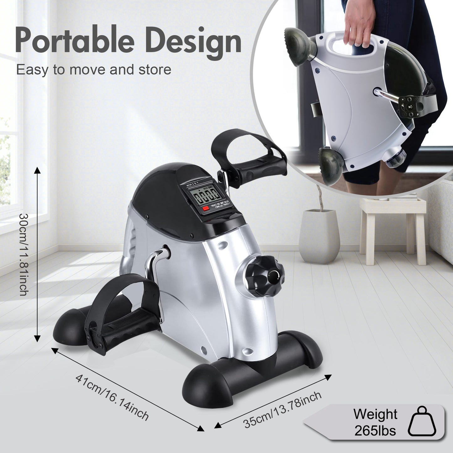Under Desk Bike Pedal Exerciser, Mini Cycle Exercise Bike, Portable Leg Exerciser with Digital Display for Home