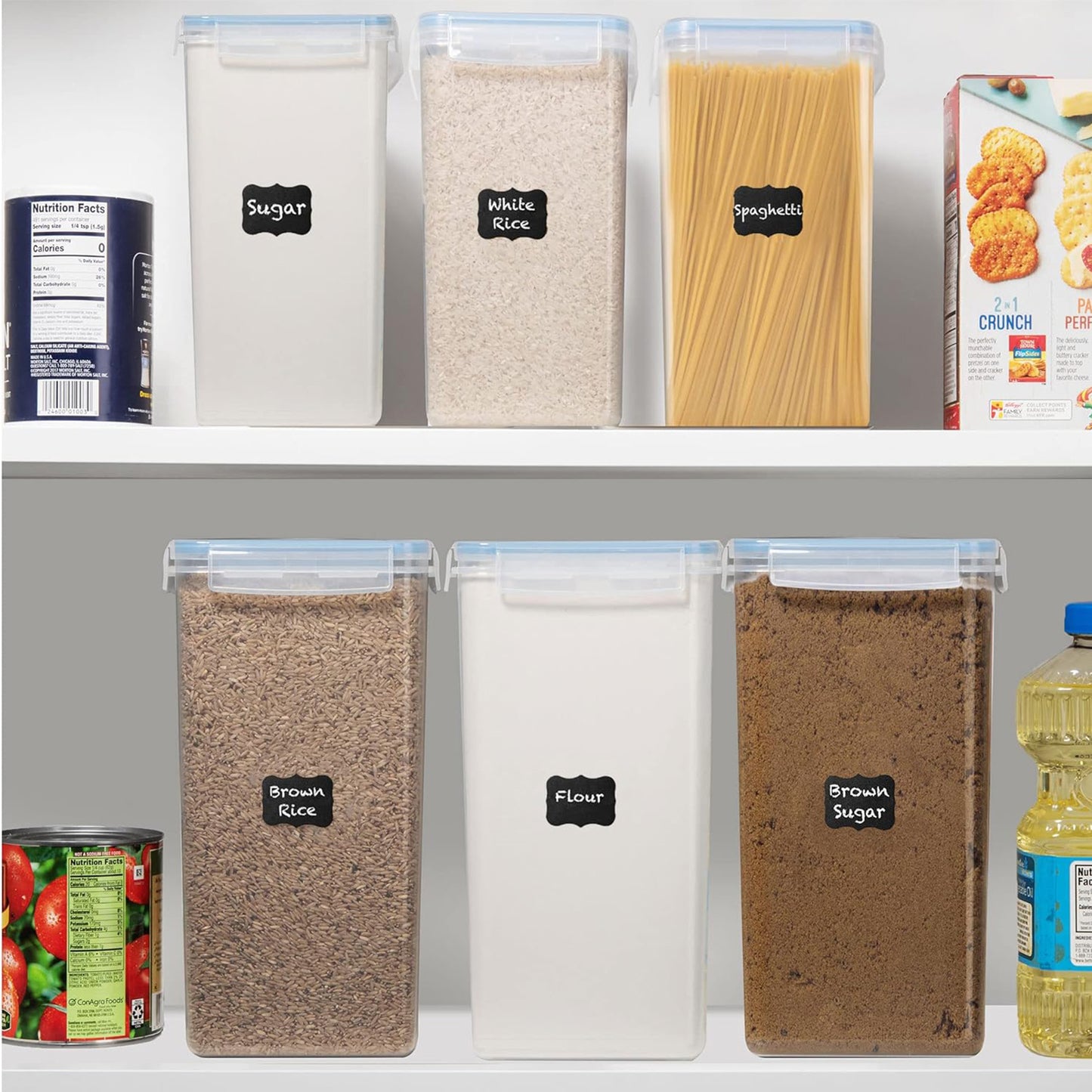 8.5L/287Oz Airtight Cereal Container Flour Storage with Lids, Extra Large Food Storage Containers Pantry with Measuring Cups, Chalkboard Labels and Marker for Kitchen Organization, 2 Pack