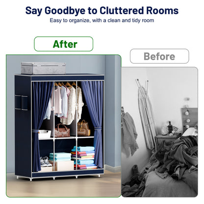 BAOKALER Dustproof Wardrobe Closet Storage Shelf, Non-woven Fabric Portable Closet Organizer, Dark Blue