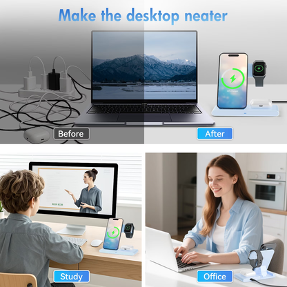 Portable Charger 15W Wireless Charger,3in1 Charging Station Compatible with iPhone 17 16 15 14 13 12 11 Pro Max Plus XS XR X 8,for iWatch 9 8 7 6 5 4 3 2 SE,for AirPods 3 2 Pro 2,Blue