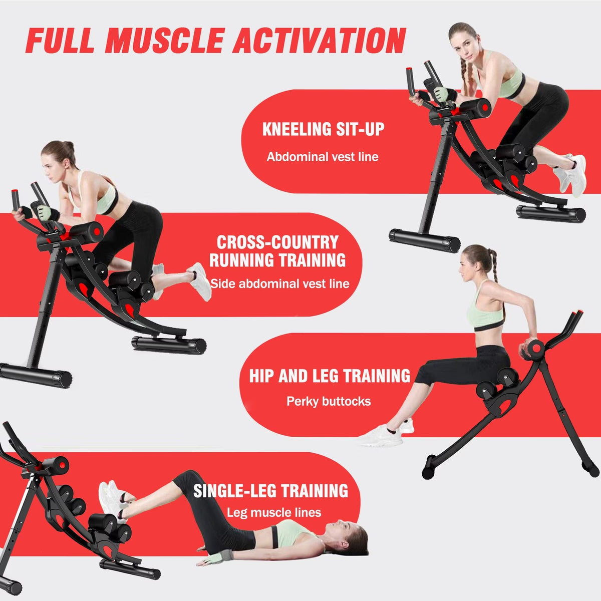 BAOKALER Dual Track Ab Machine, Ab Workout Equipment for Home Gym, Height Adjustable Ab Trainer Exercise Equipment, Foldable Fitness Equipment, Core & Abdominal Exercise and Strength Training