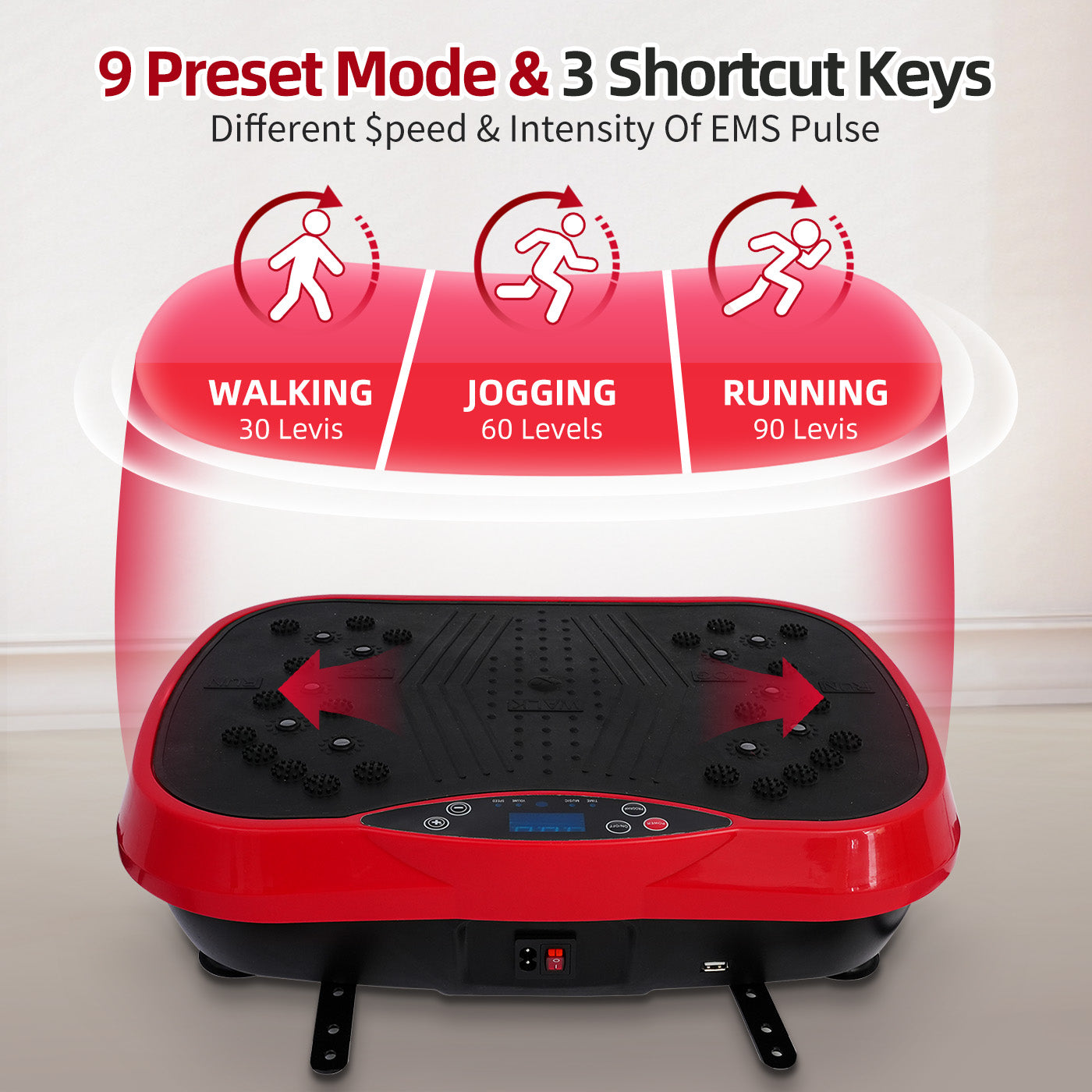 RICAN Vibration Plate Exercise Machine, Vibrating Lymphatic Drainage Shaking Board, Full Body Workout Platform with Loop Bands & Remote Control for Weight Loss Fat Burner, Red