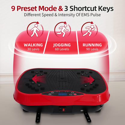 RICAN Vibration Plate Exercise Machine, Vibrating Lymphatic Drainage Shaking Board, Full Body Workout Platform with Loop Bands & Remote Control for Weight Loss Fat Burner, Red