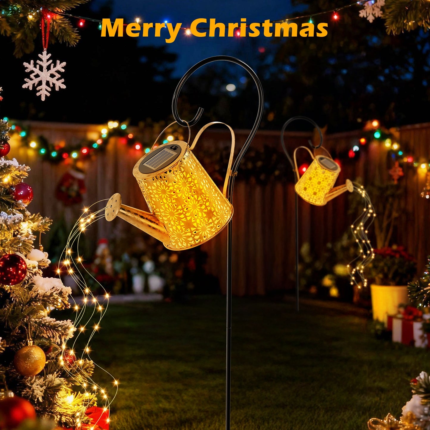 TopZoo Solar Watering Can Lights, Solar Lantern Garden Decor,  Outdoor Solar Hanging Lights for Yard, Retro Metal Solar Lights, Gardening Gift